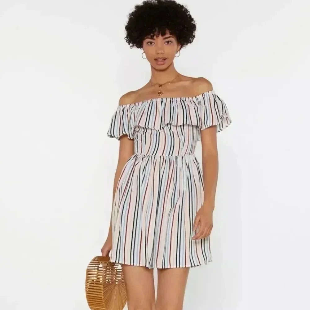 Nasty Gal | Bardot Frill Stripe Mini Dress